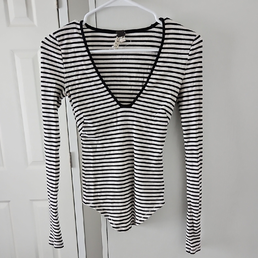 We The Free Black and White Striped Shirt